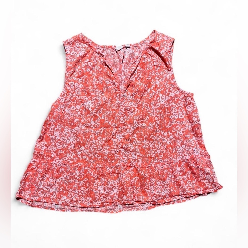 GAP Sleeveless Floral Blouse - Coral Red Peplum Spring Flowy Size Large Vacation